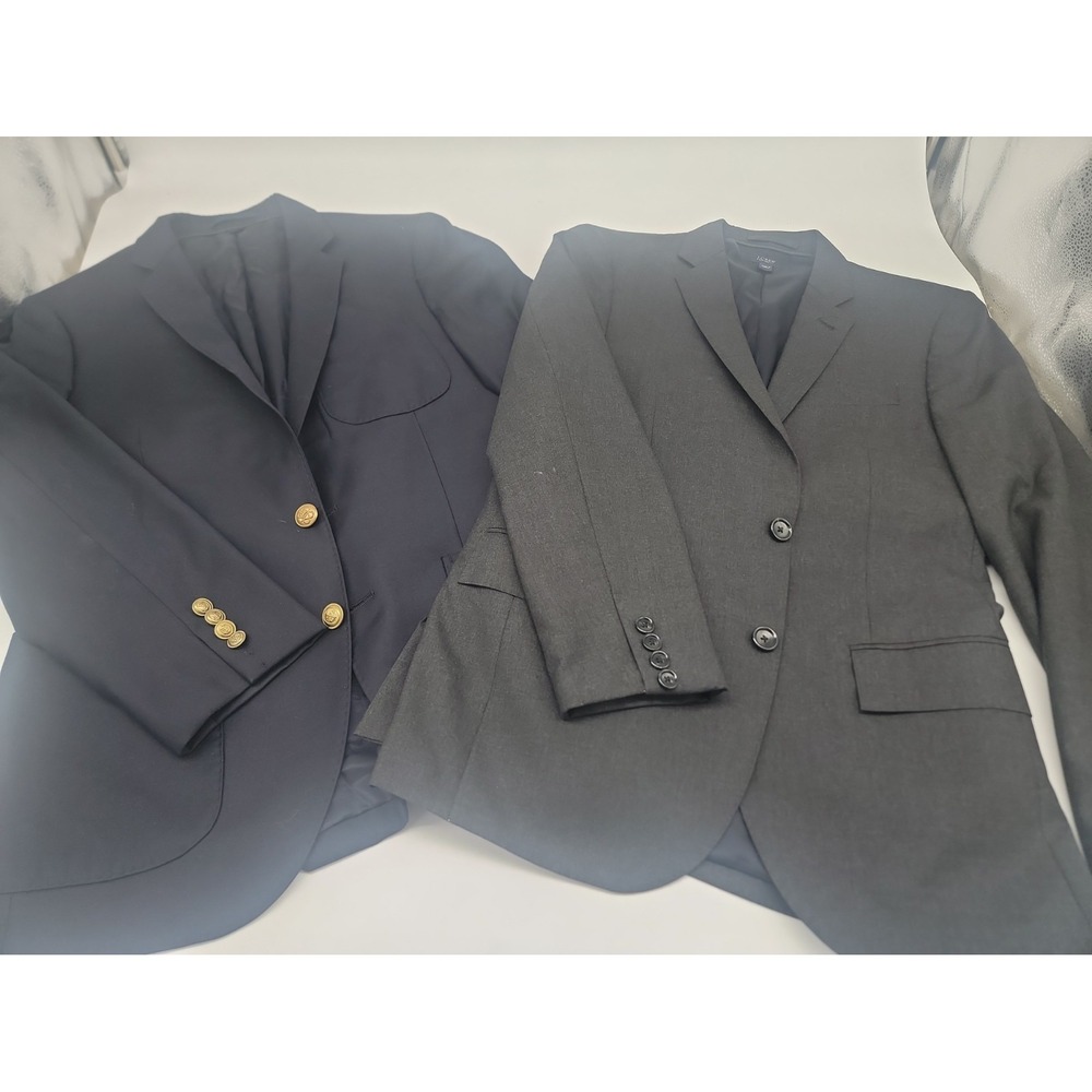 Lot Of 2 J.Crew Mens 36S Suit Jacket Navy/Grey Loro Piana Wool Blazers Excellent